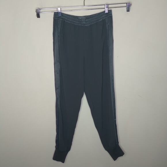 Vince Pull-On Crepe Jogger Pants Green Satin Trim - Picture 1 of 11
